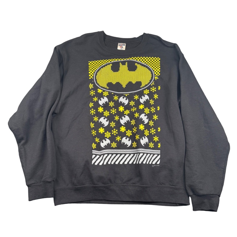 Vintage Batman Ugly Sweater Style Graphic Crew Neck Sweatshirt Jerzees L 262